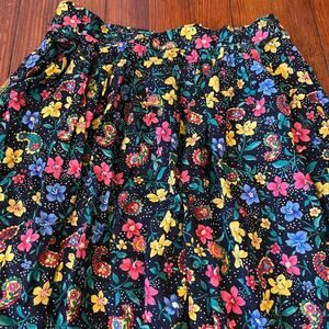 Vintage 80's Black Multicolored Floral Midi Skirt Kazz Size 28 Waist